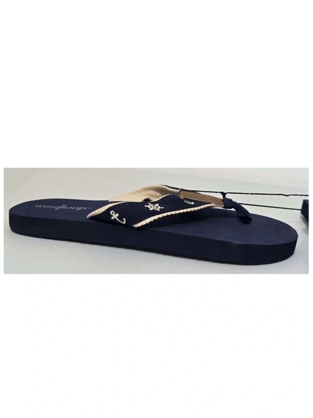 New West Loop Flip Flops Womens Small 5 6 Blue Tan Nautical Sandals Shoes NWT